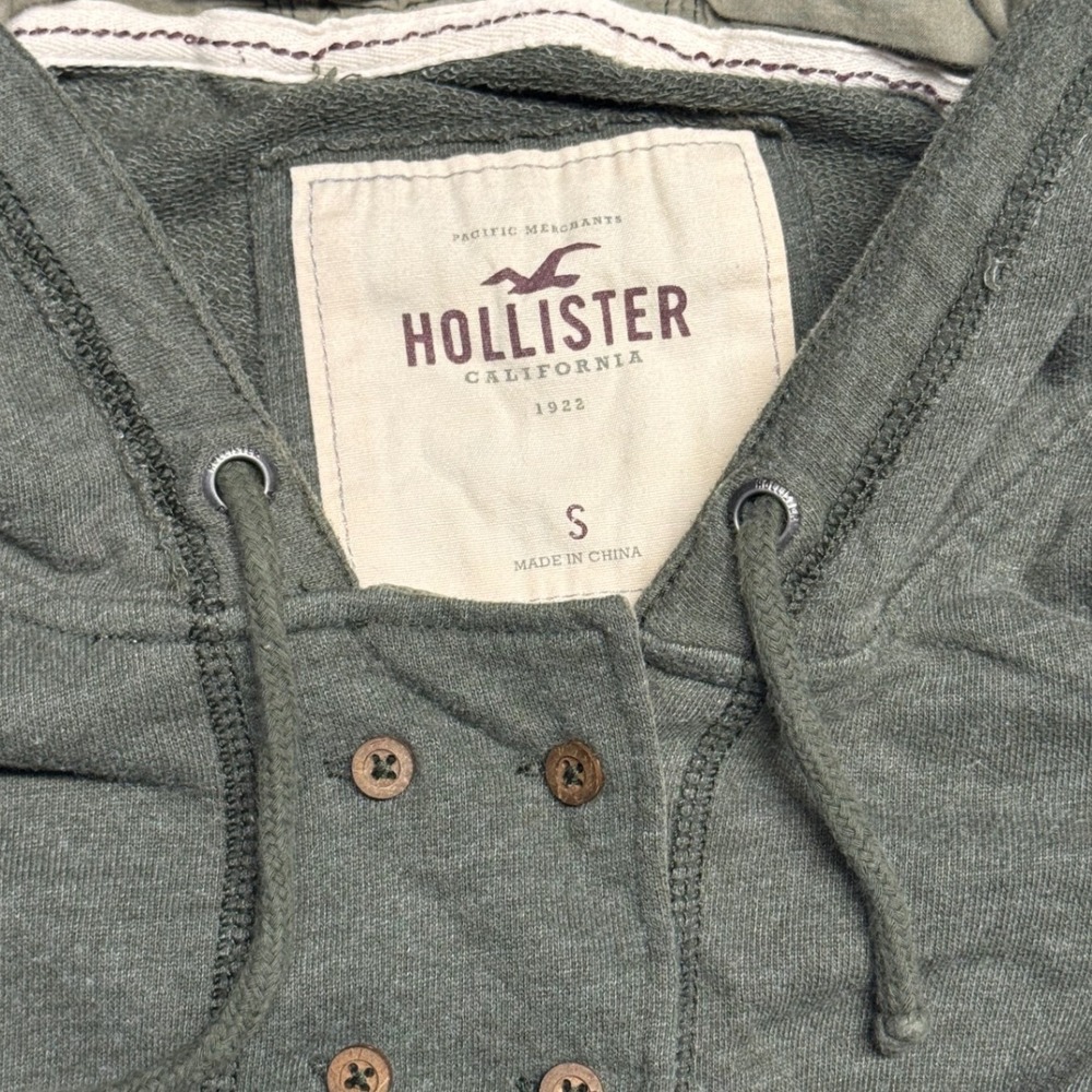 Hollister Womens Small Olive Green Malibu Button Hoodie Longline Pullover - Picture 4 of 7
